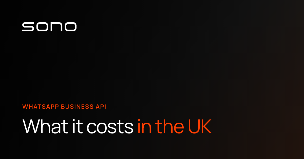 WhatsApp Business API in the UK — article card on a Sono background.